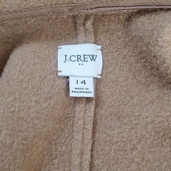 J Crew Topcoat Italian Boiled Wool Coat Jacket AB477 Camel Tan Size 14 - Picture 7 of 9